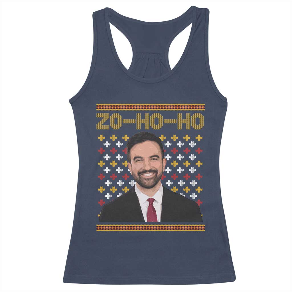 Zo Ho Ho Ugly Christmas Sweater Racerback Tank Top Funny Zohran Mamdani Holiday TS02 Navy Print Your Wear
