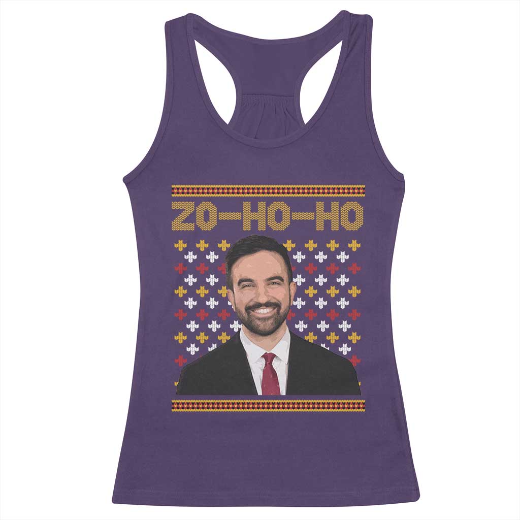 Zo Ho Ho Ugly Christmas Sweater Racerback Tank Top Funny Zohran Mamdani Holiday TS02 Purple Print Your Wear