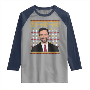 Zo Ho Ho Ugly Christmas Sweater Raglan Shirt Funny Zohran Mamdani Holiday TS02 Sport Gray Navy Print Your Wear
