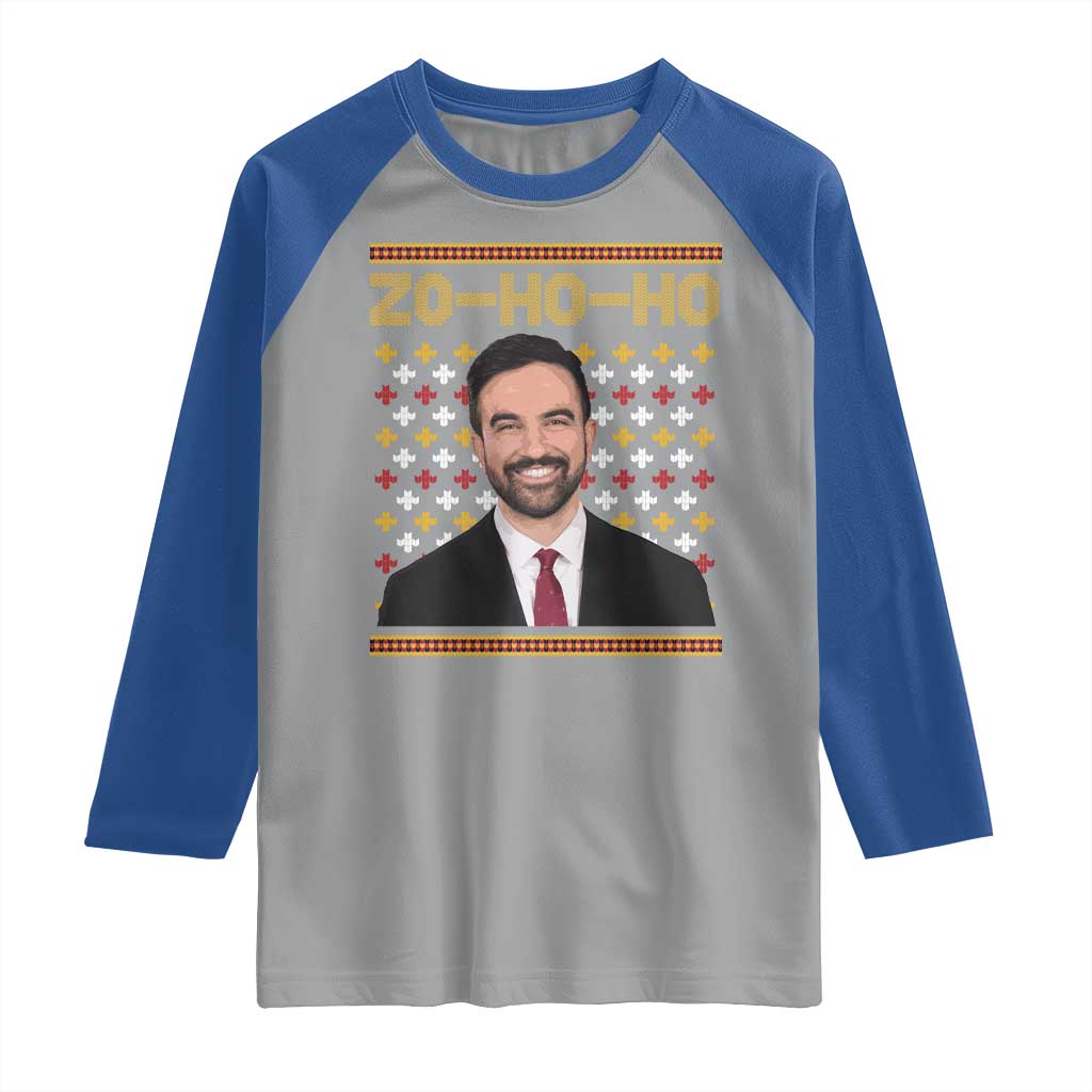 Zo Ho Ho Ugly Christmas Sweater Raglan Shirt Funny Zohran Mamdani Holiday TS02 Sport Gray Royal Print Your Wear