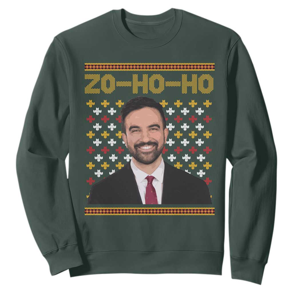Zo Ho Ho Ugly Christmas Sweater Sweatshirt Funny Zohran Mamdani Holiday TS02 Dark Forest Green Print Your Wear