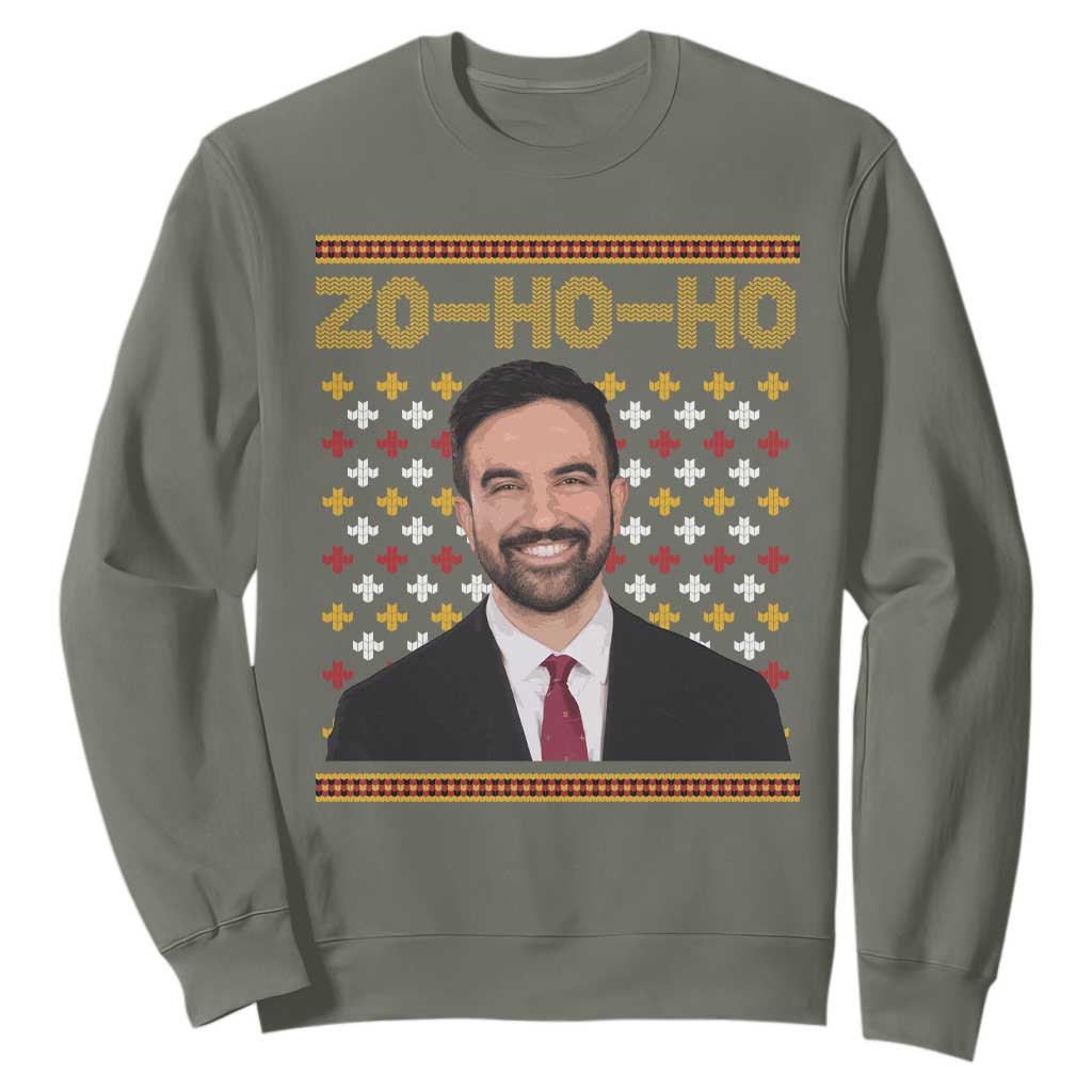 Zo Ho Ho Ugly Christmas Sweater Sweatshirt Funny Zohran Mamdani Holiday TS02 Military Green Print Your Wear