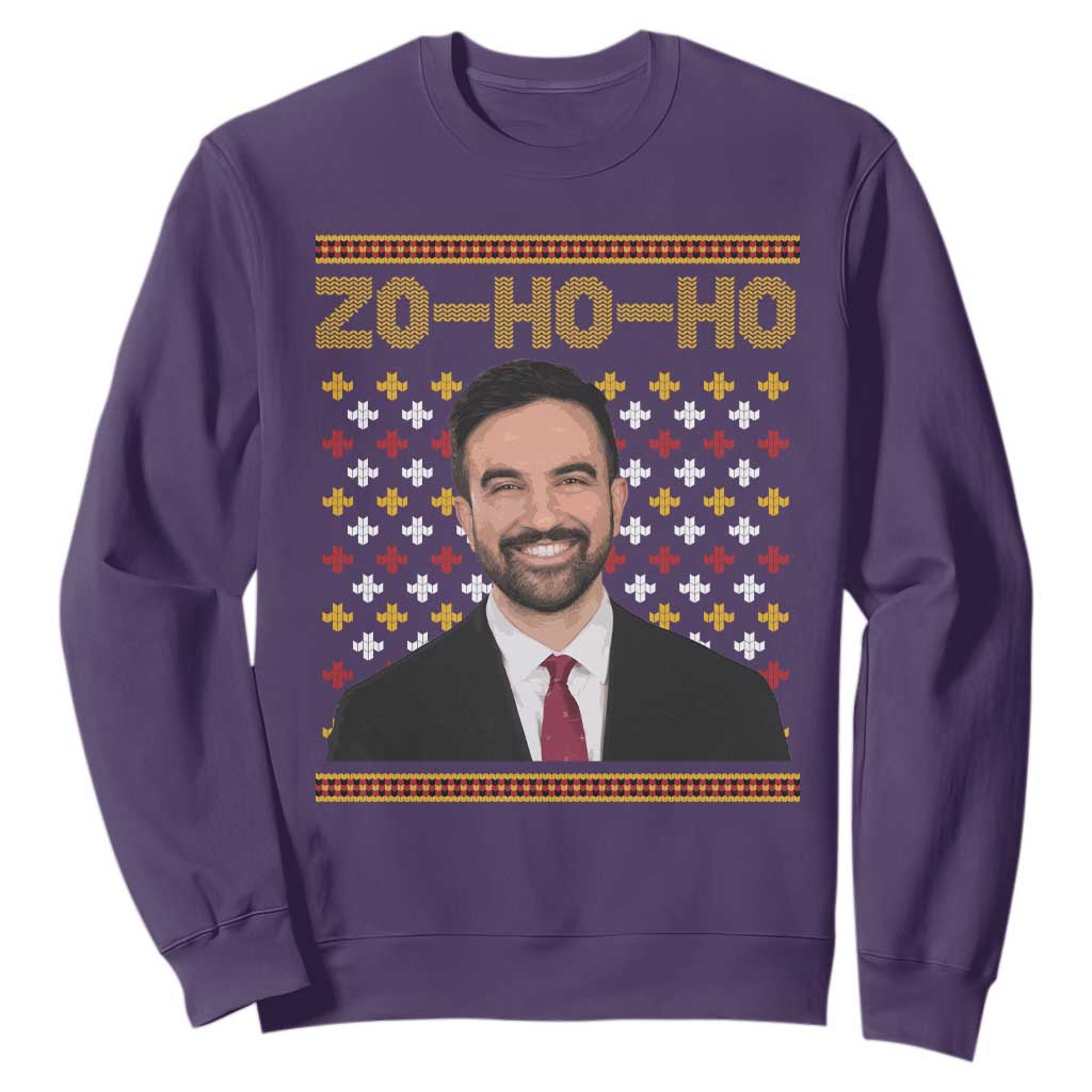 Zo Ho Ho Ugly Christmas Sweater Sweatshirt Funny Zohran Mamdani Holiday TS02 Purple Print Your Wear