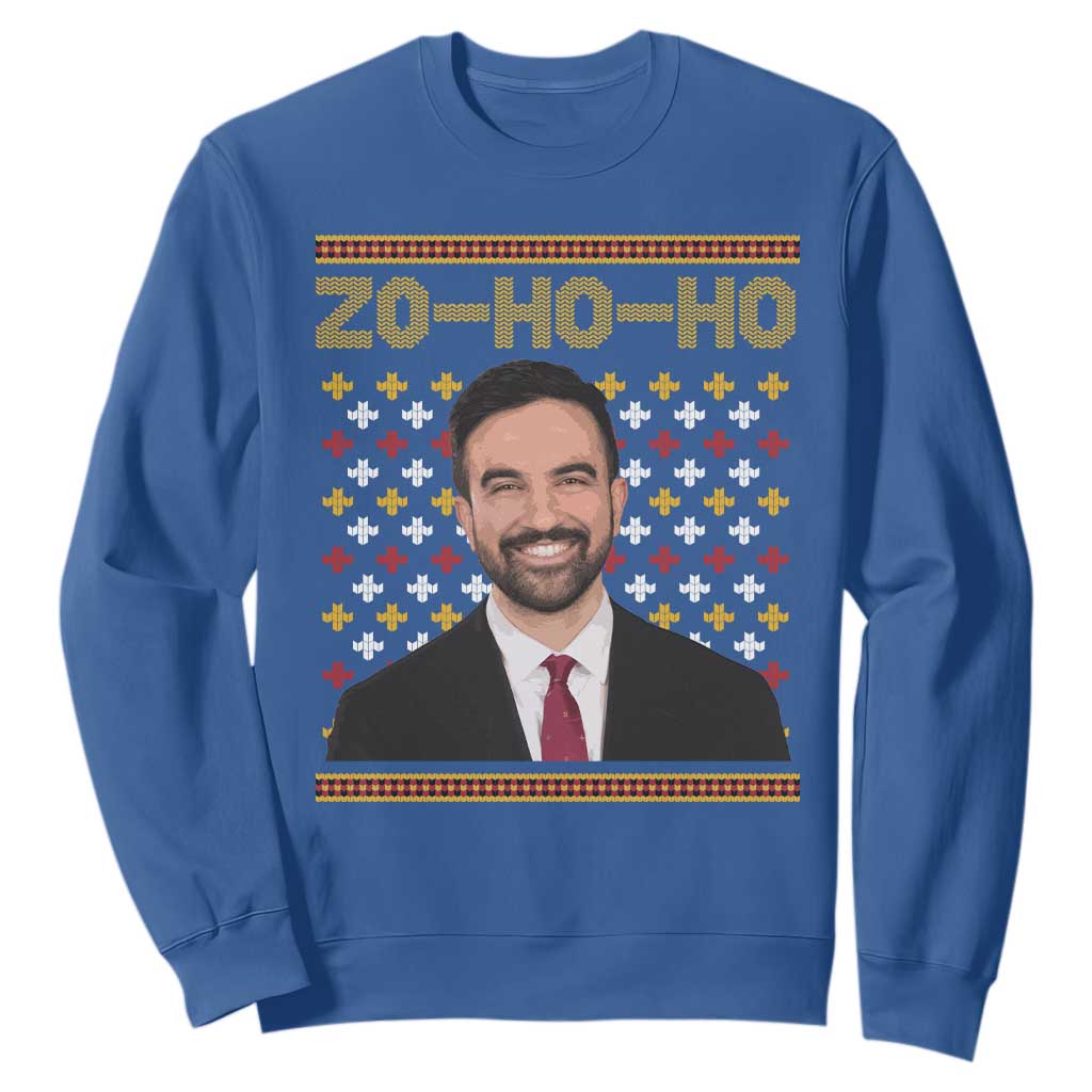 Zo Ho Ho Ugly Christmas Sweater Sweatshirt Funny Zohran Mamdani Holiday TS02 Royal Blue Print Your Wear