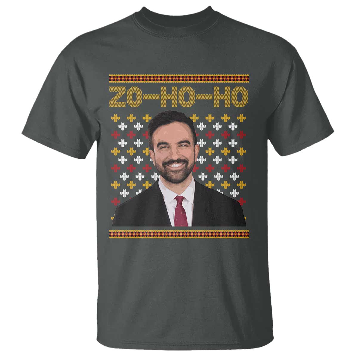 Zo Ho Ho Ugly Christmas Sweater T Shirt Funny Zohran Mamdani Holiday TS02 Dark Heather Print Your Wear