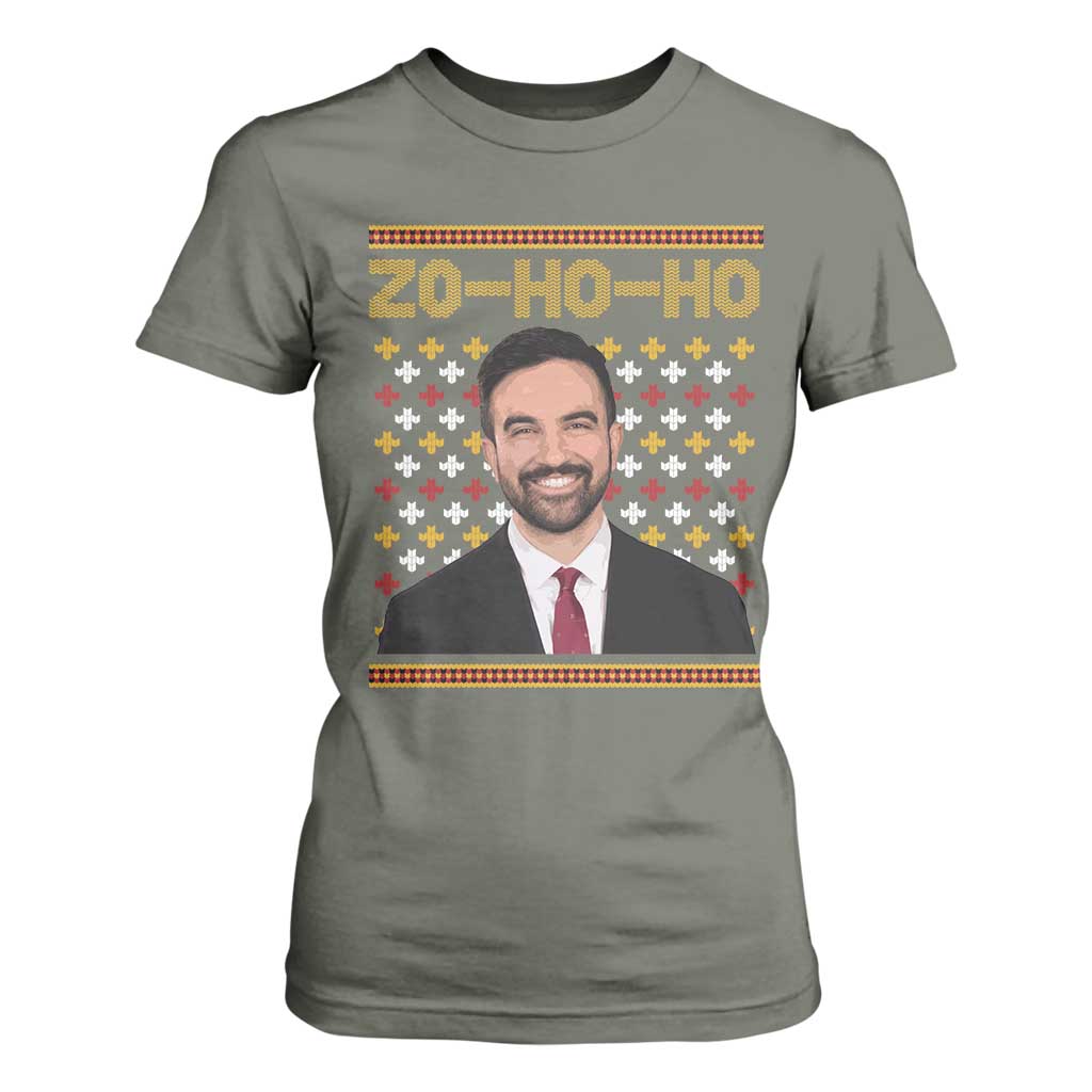 Zo Ho Ho Ugly Christmas Sweater T Shirt For Women Funny Zohran Mamdani Holiday TS02 Military Green Print Your Wear