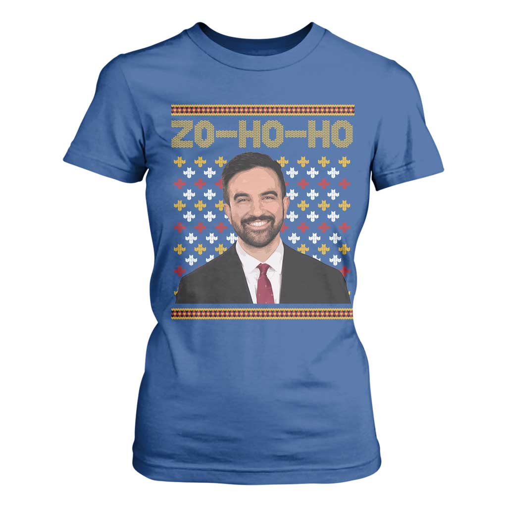 Zo Ho Ho Ugly Christmas Sweater T Shirt For Women Funny Zohran Mamdani Holiday TS02 Royal Blue Print Your Wear