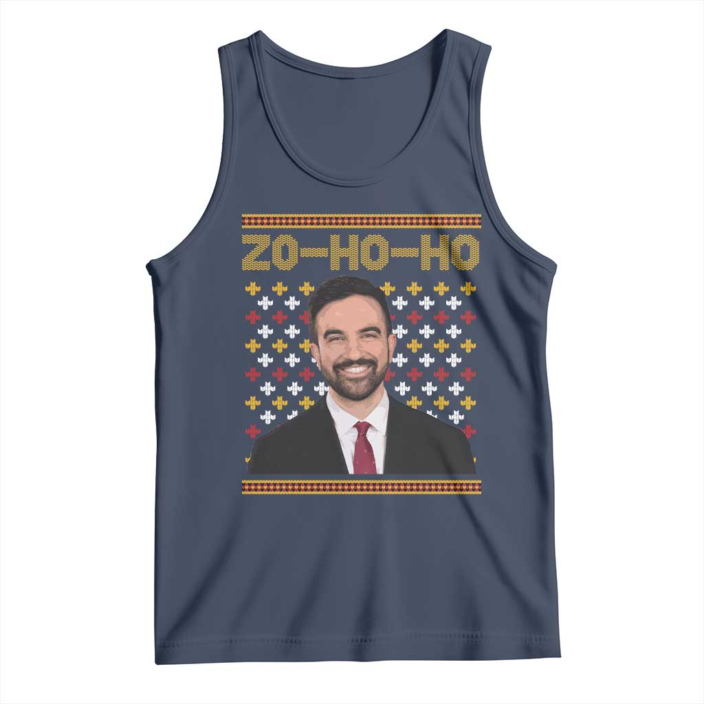 Zo Ho Ho Ugly Christmas Sweater Tank Top Funny Zohran Mamdani Holiday TS02 Navy Print Your Wear