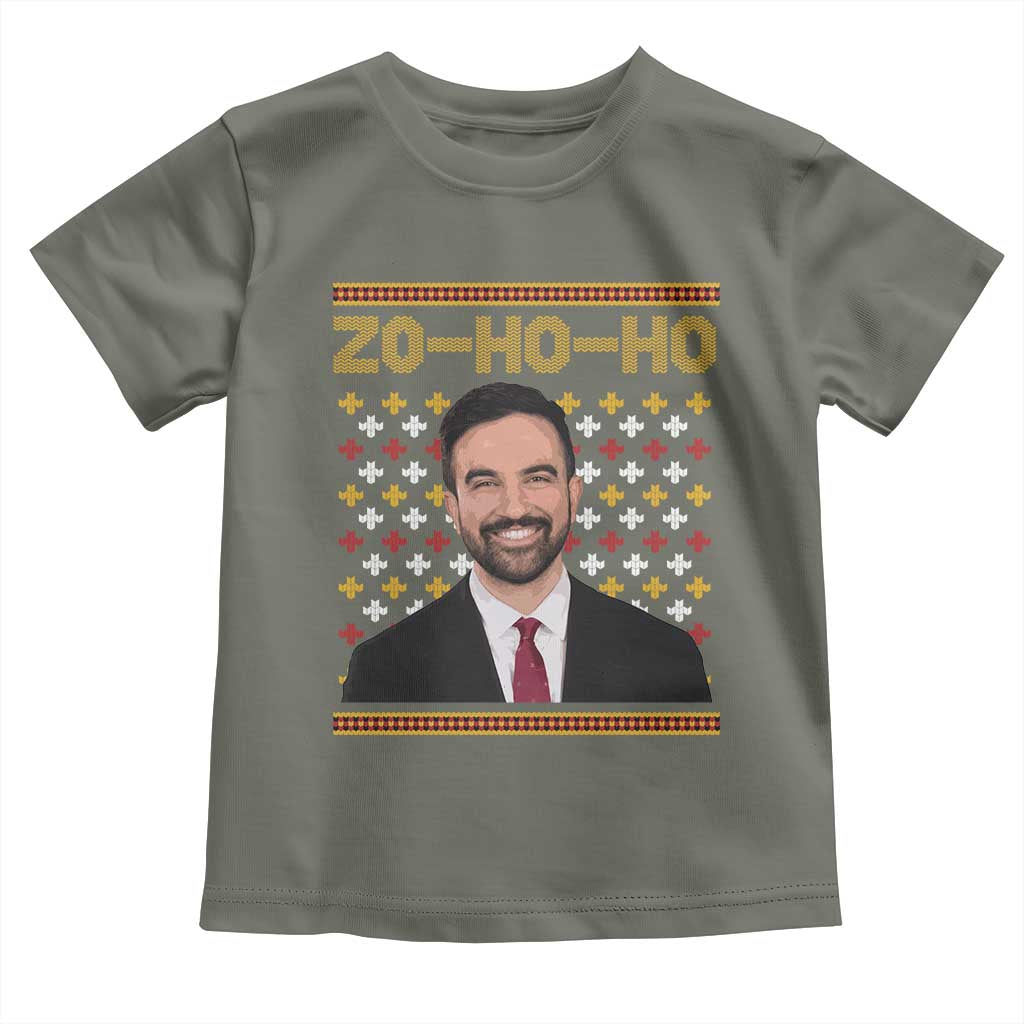 Zo Ho Ho Ugly Christmas Sweater Toddler T Shirt Funny Zohran Mamdani Holiday TS02 Military Green Print Your Wear