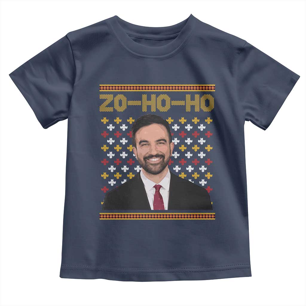 Zo Ho Ho Ugly Christmas Sweater Toddler T Shirt Funny Zohran Mamdani Holiday TS02 Navy Print Your Wear