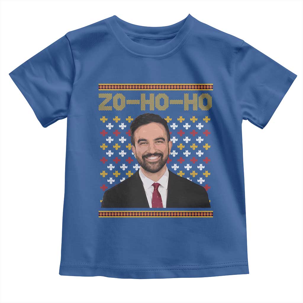 Zo Ho Ho Ugly Christmas Sweater Toddler T Shirt Funny Zohran Mamdani Holiday TS02 Royal Blue Print Your Wear