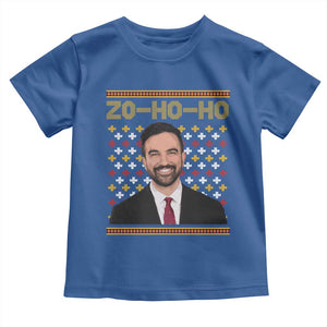 Zo Ho Ho Ugly Christmas Sweater Toddler T Shirt Funny Zohran Mamdani Holiday TS02 Royal Blue Print Your Wear