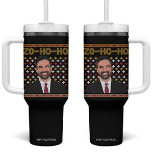 Zo Ho Ho Ugly Christmas Sweater Tumbler With Handle Funny Zohran Mamdani Holiday TS02 One Size: 40 oz Black Print Your Wear