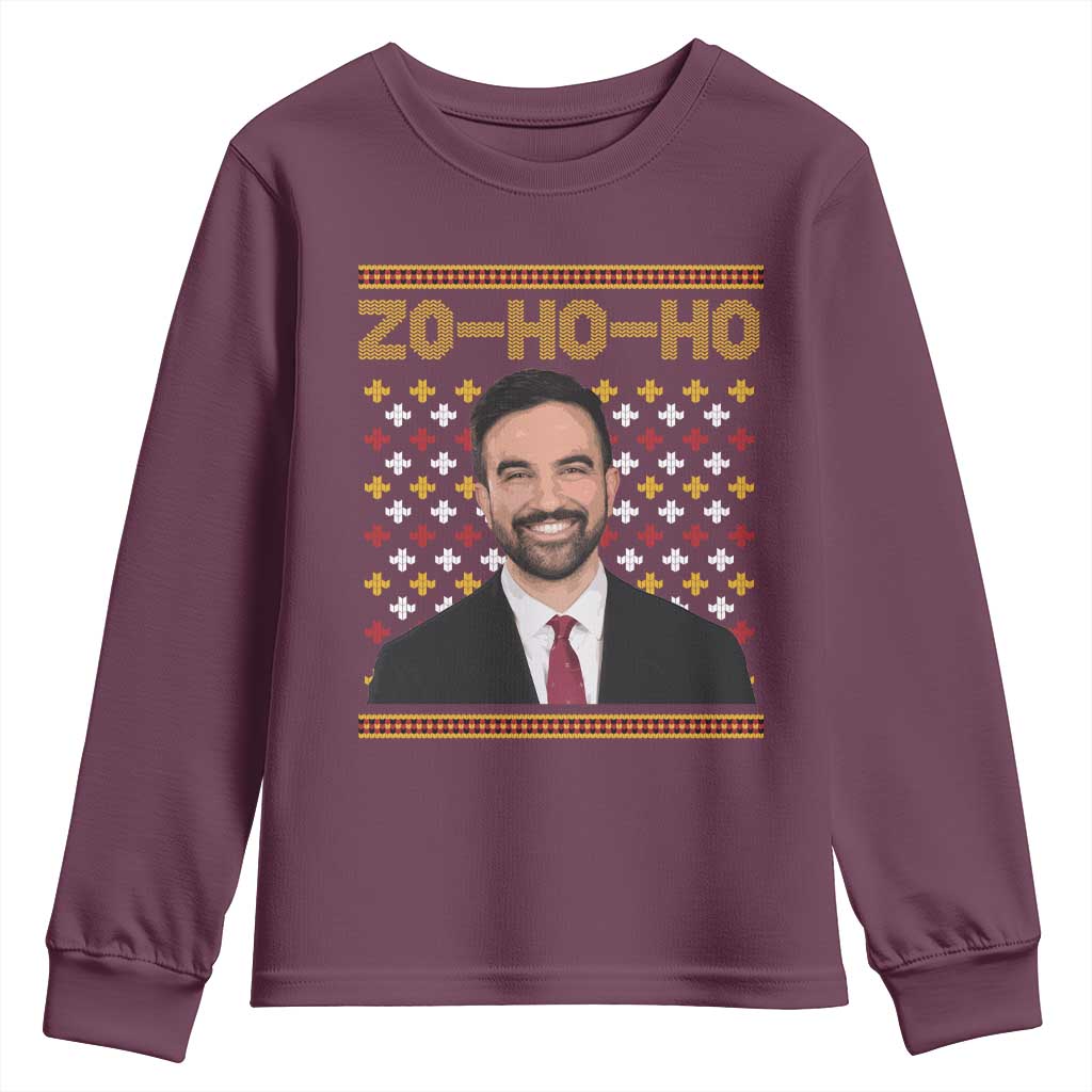 Zo Ho Ho Ugly Christmas Sweater Youth Sweatshirt Funny Zohran Mamdani Holiday TS02 Maroon Print Your Wear