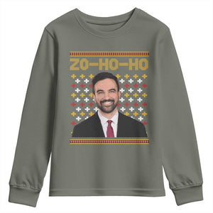 Zo Ho Ho Ugly Christmas Sweater Youth Sweatshirt Funny Zohran Mamdani Holiday TS02 Military Green Print Your Wear