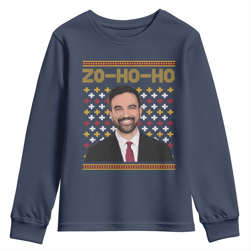 Zo Ho Ho Ugly Christmas Sweater Youth Sweatshirt Funny Zohran Mamdani Holiday TS02 Navy Print Your Wear