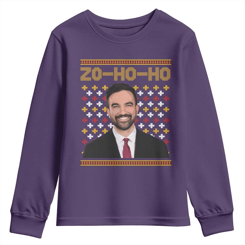 Zo Ho Ho Ugly Christmas Sweater Youth Sweatshirt Funny Zohran Mamdani Holiday TS02 Purple Print Your Wear
