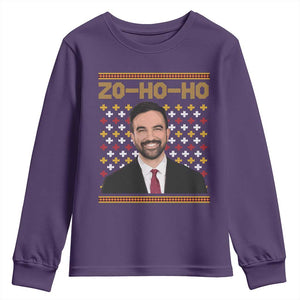 Zo Ho Ho Ugly Christmas Sweater Youth Sweatshirt Funny Zohran Mamdani Holiday TS02 Purple Print Your Wear