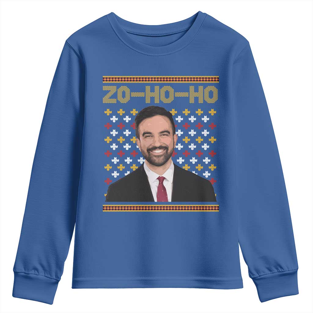 Zo Ho Ho Ugly Christmas Sweater Youth Sweatshirt Funny Zohran Mamdani Holiday TS02 Royal Blue Print Your Wear