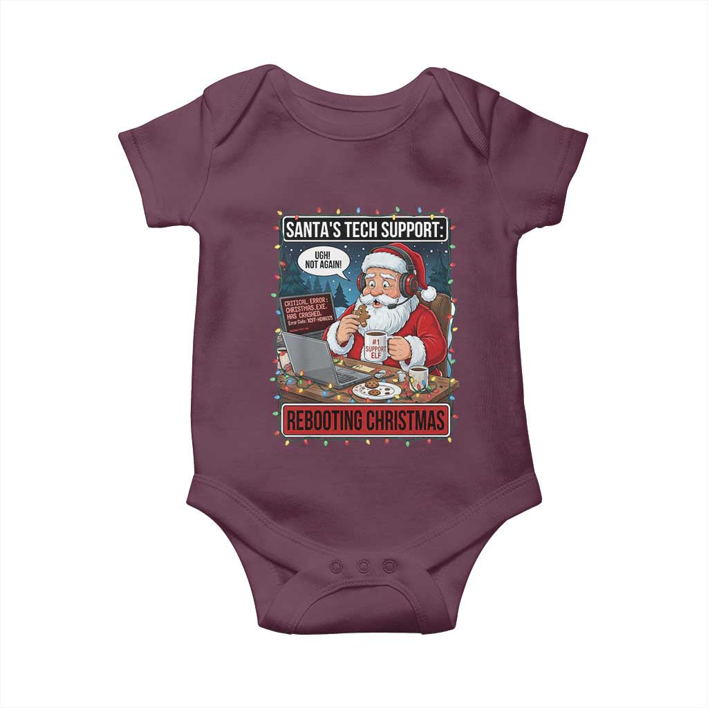 Funny Santa Tech Support Christmas Baby Onesie Rebooting Christmas Geek Humor Gift TS02 Maroon Print Your Wear