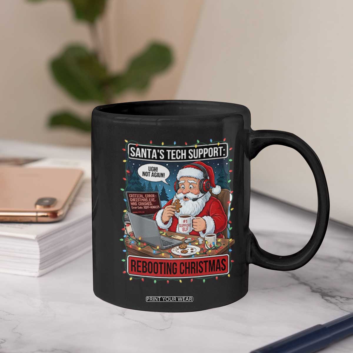 Funny Santa Tech Support Christmas Coffee Mug Rebooting Christmas Geek Humor Gift TS02 Print Your Wear
