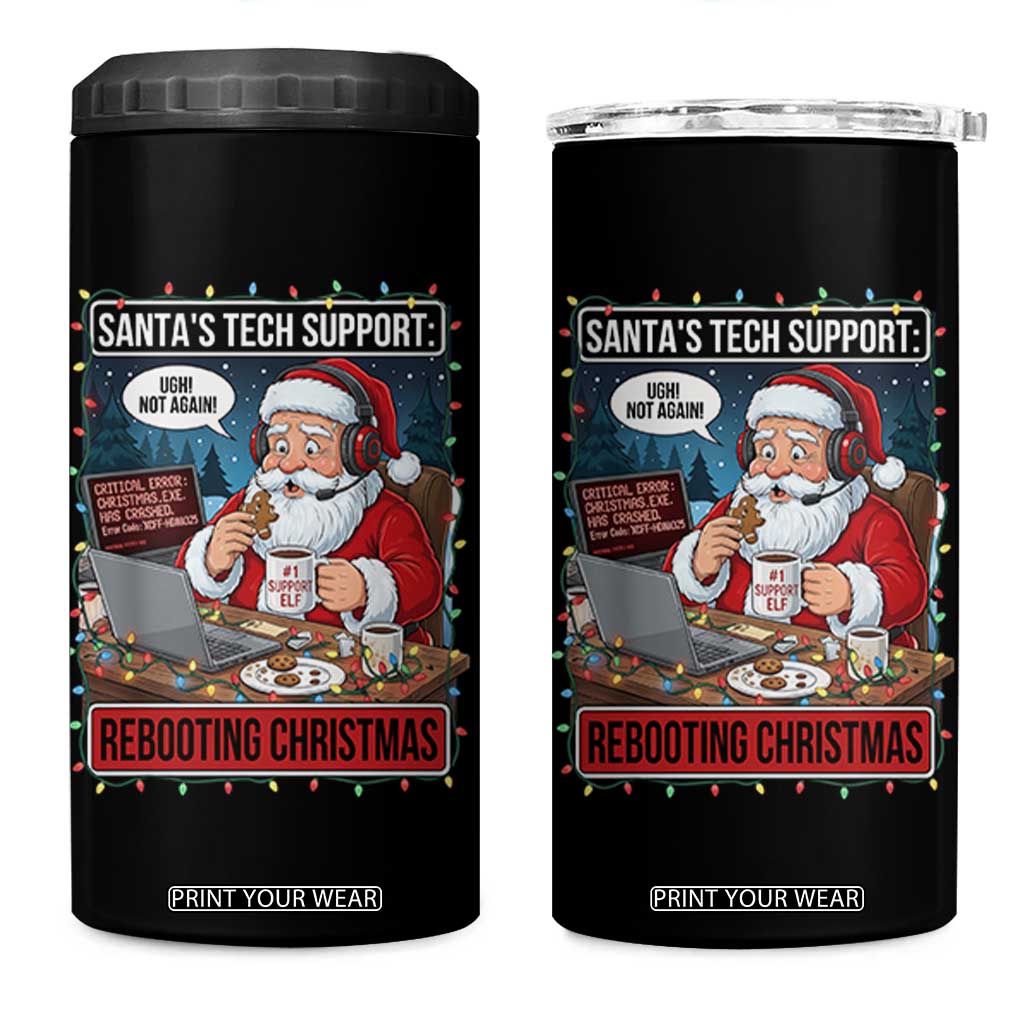 Funny Santa Tech Support Christmas 4 in 1 Can Cooler Tumbler Rebooting Christmas Geek Humor Gift TS02 One Size: 16 oz Black Print Your Wear