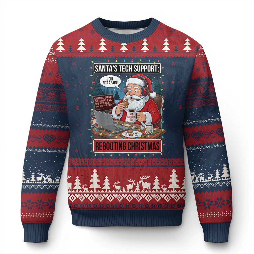 Funny Santa Tech Support Xmas Ugly Christmas Sweater Rebooting Xmas Geek Humor Gift TS02 Navy Red Print Your Wear
