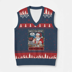 Funny Santa Tech Support Xmas V-Neck Knit Sweater Vest Rebooting Xmas Geek Humor Gift TS02 Navy Red Print Your Wear