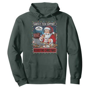 Funny Santa Tech Support Christmas Hoodie Rebooting Christmas Geek Humor Gift TS02 Dark Forest Green Print Your Wear