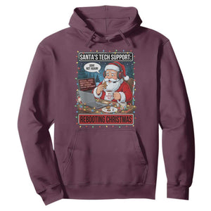 Funny Santa Tech Support Christmas Hoodie Rebooting Christmas Geek Humor Gift TS02 Maroon Print Your Wear