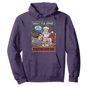 Funny Santa Tech Support Christmas Hoodie Rebooting Christmas Geek Humor Gift TS02 Purple Print Your Wear