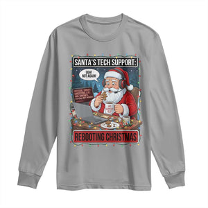 Funny Santa Tech Support Christmas Long Sleeve Shirt Rebooting Christmas Geek Humor Gift TS02 Sport Gray Print Your Wear