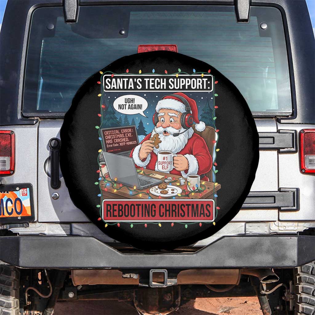 Funny Santa Tech Support Christmas Spare Tire Cover Rebooting Christmas Geek Humor Gift TS02 No hole Black Print Your Wear