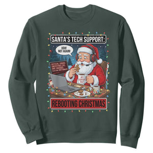 Funny Santa Tech Support Christmas Sweatshirt Rebooting Christmas Geek Humor Gift TS02 Dark Forest Green Print Your Wear