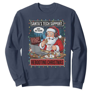 Funny Santa Tech Support Christmas Sweatshirt Rebooting Christmas Geek Humor Gift TS02 Navy Print Your Wear