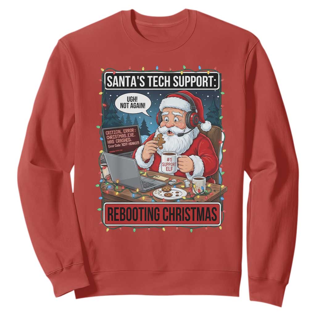 Funny Santa Tech Support Christmas Sweatshirt Rebooting Christmas Geek Humor Gift TS02 Red Print Your Wear