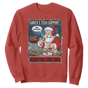 Funny Santa Tech Support Christmas Sweatshirt Rebooting Christmas Geek Humor Gift TS02 Red Print Your Wear