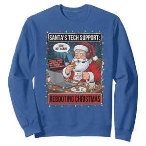 Funny Santa Tech Support Christmas Sweatshirt Rebooting Christmas Geek Humor Gift TS02 Royal Blue Print Your Wear