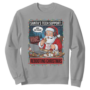 Funny Santa Tech Support Christmas Sweatshirt Rebooting Christmas Geek Humor Gift TS02 Sport Gray Print Your Wear