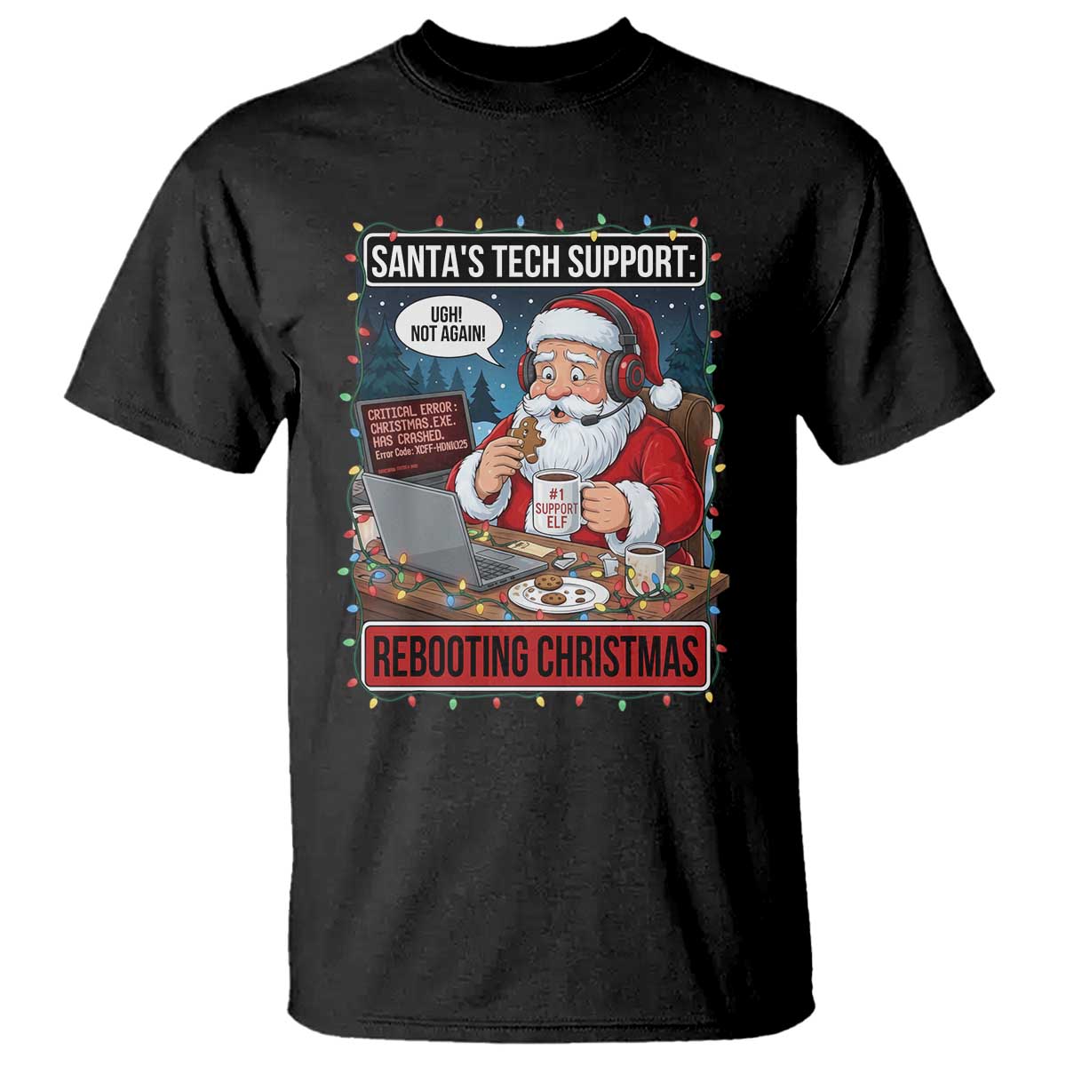 Funny Santa Tech Support Christmas T Shirt Rebooting Christmas Geek Humor Gift TS02 Black Print Your Wear