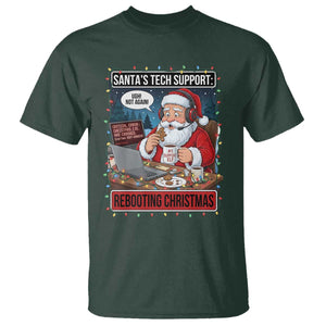 Funny Santa Tech Support Christmas T Shirt Rebooting Christmas Geek Humor Gift TS02 Dark Forest Green Print Your Wear