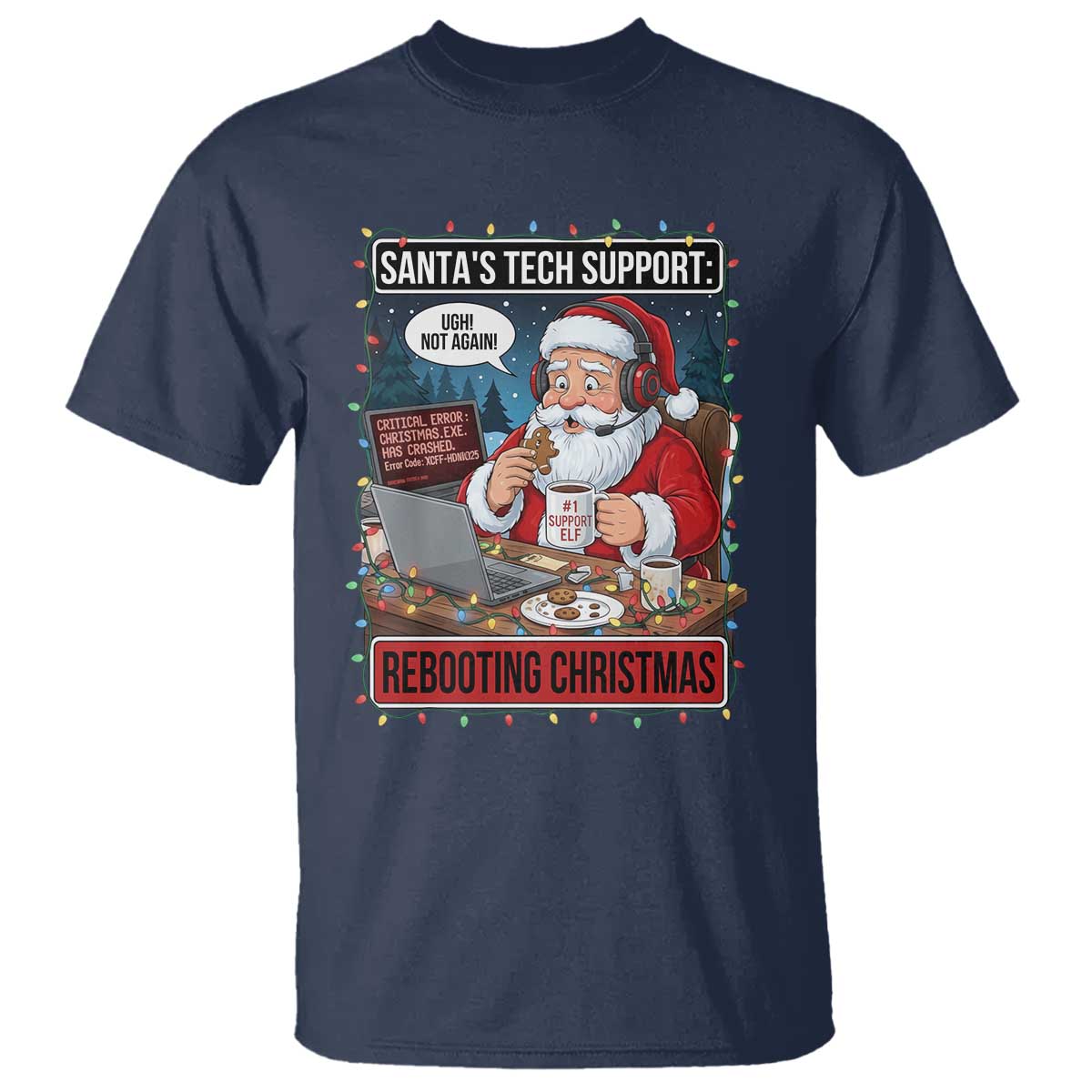 Funny Santa Tech Support Christmas T Shirt Rebooting Christmas Geek Humor Gift TS02 Navy Print Your Wear