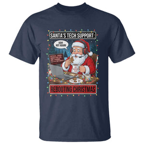 Funny Santa Tech Support Christmas T Shirt Rebooting Christmas Geek Humor Gift TS02 Navy Print Your Wear