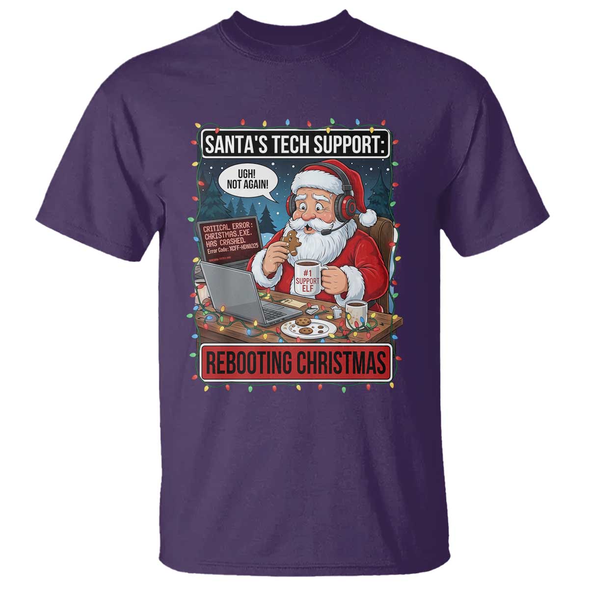 Funny Santa Tech Support Christmas T Shirt Rebooting Christmas Geek Humor Gift TS02 Purple Print Your Wear