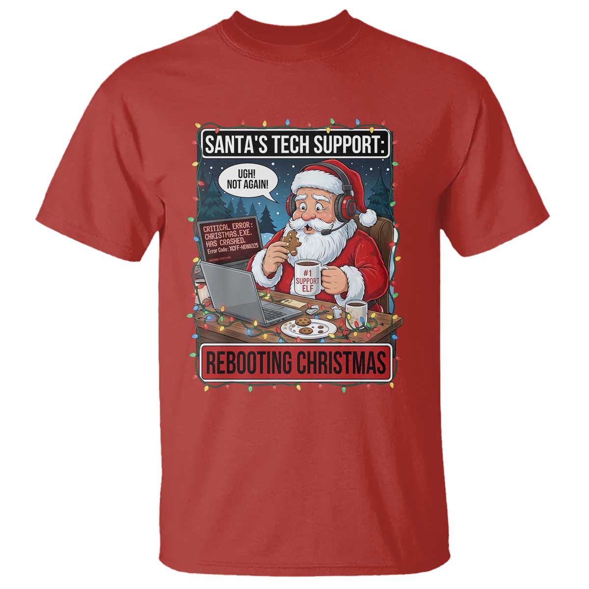 Funny Santa Tech Support Christmas T Shirt Rebooting Christmas Geek Humor Gift TS02 Red Print Your Wear