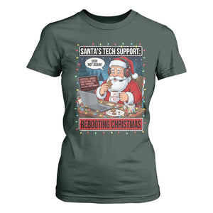 Funny Santa Tech Support Christmas T Shirt For Women Rebooting Christmas Geek Humor Gift TS02 Dark Forest Green Print Your Wear