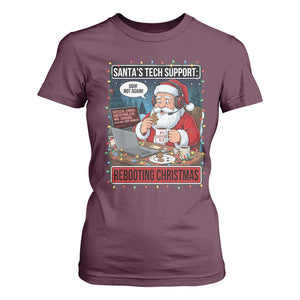 Funny Santa Tech Support Christmas T Shirt For Women Rebooting Christmas Geek Humor Gift TS02 Maroon Print Your Wear