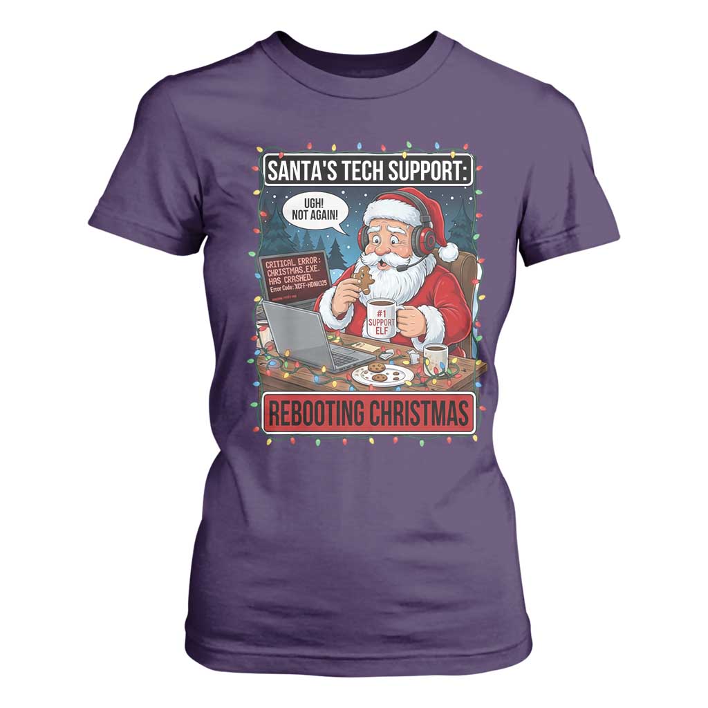 Funny Santa Tech Support Christmas T Shirt For Women Rebooting Christmas Geek Humor Gift TS02 Purple Print Your Wear