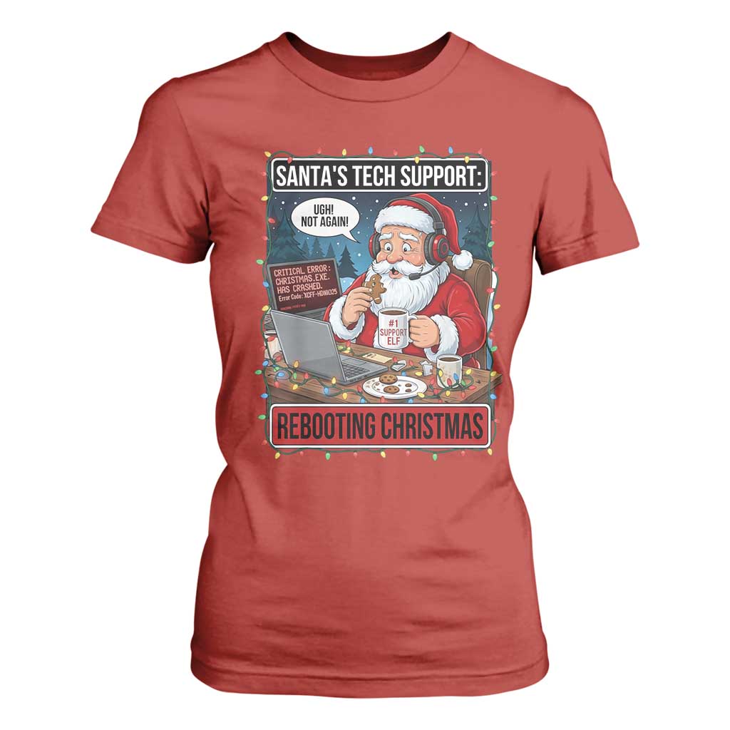 Funny Santa Tech Support Christmas T Shirt For Women Rebooting Christmas Geek Humor Gift TS02 Red Print Your Wear