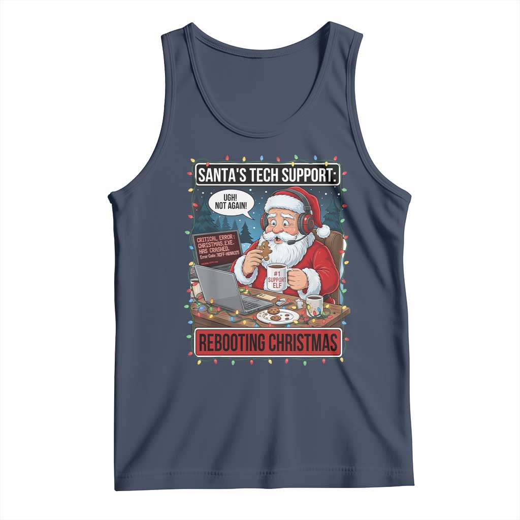 Funny Santa Tech Support Christmas Tank Top Rebooting Christmas Geek Humor Gift TS02 Navy Print Your Wear